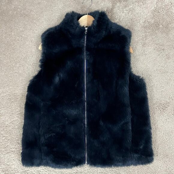 J. Crew Faux Fur Navy Blue Vest Women Size Medium - Picture 12 of 12